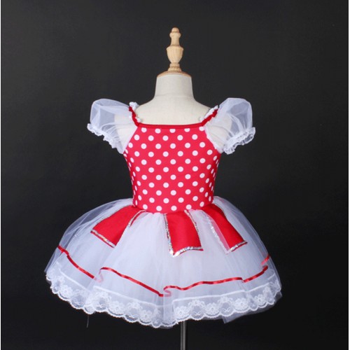 Children girls red with white polka dot ballet dance dress tutu dance skirt Pettiskirt xmas party ballerina ballet dance dress Ballet dance costumes